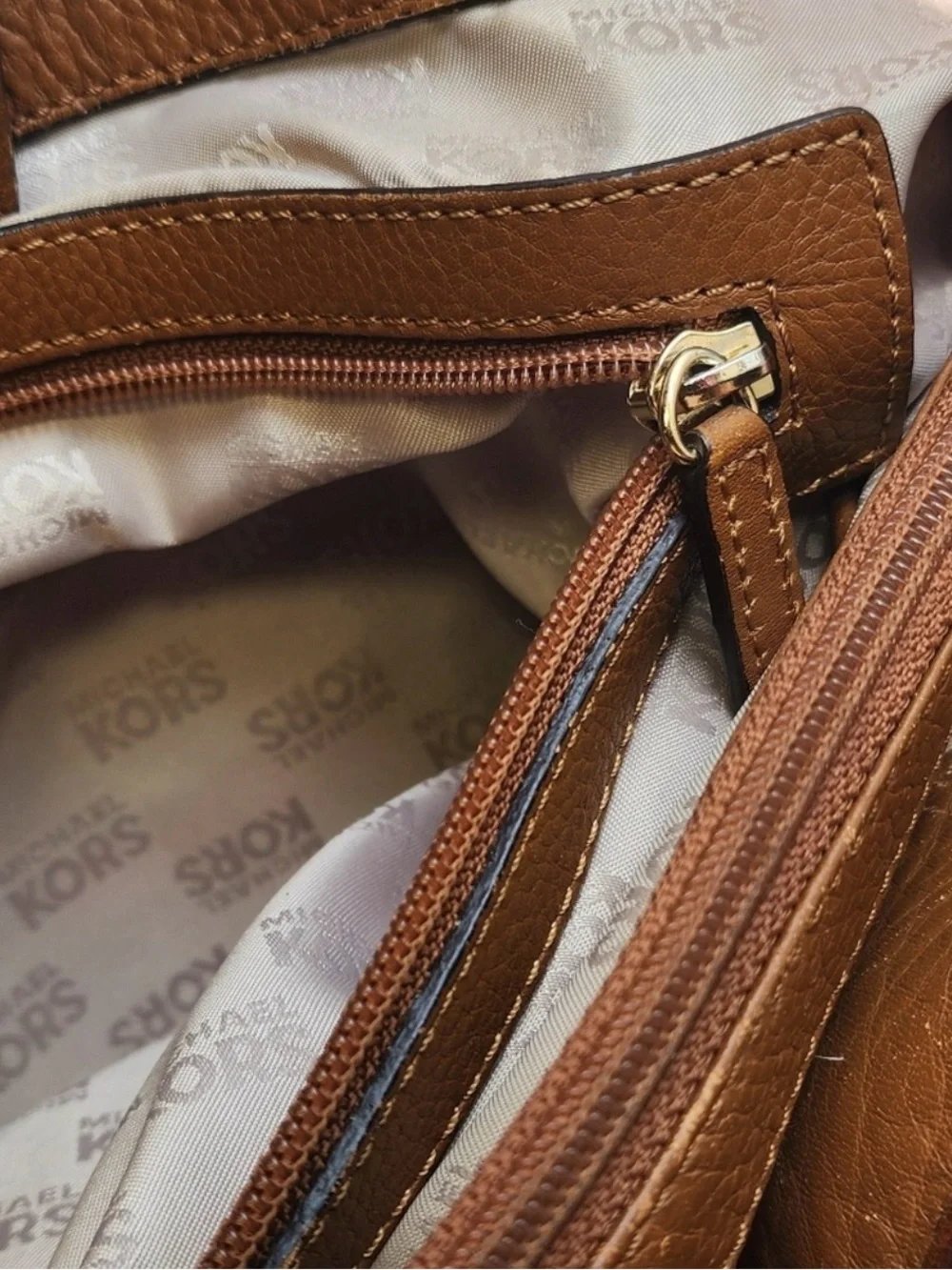 Michael Kors Cognac Leather Hamilton Satchel Shoulder Bag in EUC Gold HW Buckle